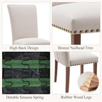 Stylish Dining Chairs Set of 4, Upholstered Parsons Dining Room Chair with Nailhead Trim, Kitchen Room Chair with Thick Cushions and Wood Legs, Nailhead Trim, Beige