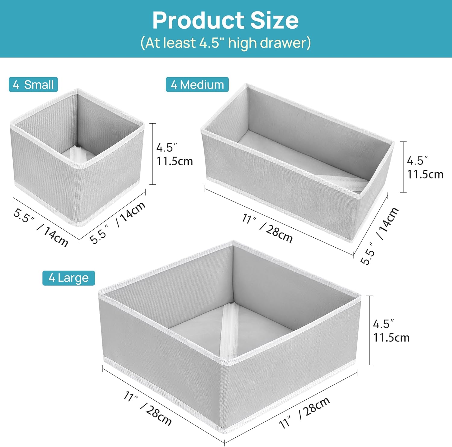 Vtopmart 12 Pack Baby Clothes Organizer, Dresser Drawer Organizer for Baby Clothing, Foldable Fabric Closet Drawer Storage Bins, Dresser Dividers for Bra, Socks, Ties, Scarf