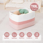 CLHMILY&Z Stylish Square Cotton Rope Storage Basket (Pink & White, 110L)