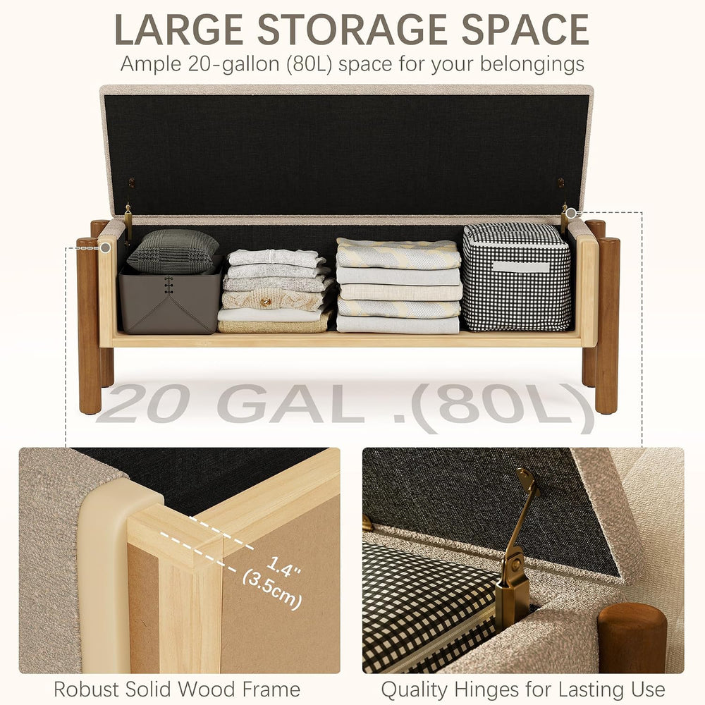 Modern Storage Benches with Walnut Wood Legs, 47'' Ottoman Bench with...