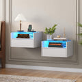 Loomie White Floating Nightstands Set of 2, 18.9” Bedside Table w/Charging Station and LED Light, Floating Shelf with Drawer, Wall Mounted Night Stand for Bedroom, Entryway Wall.