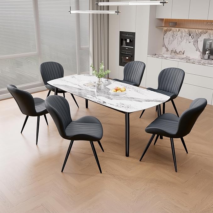 Nalupatio Dining Chairs Set of 6, Modern Dining Room Chairs Comfy Backrest Thick Upholstered Kitchen Chairs 19IN Height with Metal Legs Dark Grey