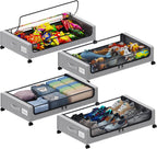 Under Bed Storage with Wheels, XXL 60L Under the Bed Storage Bins, Underbed Storage Containers with Lids & Label, Rolling Metal Drawer for Shoes, Clothes, Books, Toys (4-Pack Gray)
