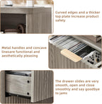 LEYAOYAO Fluted Nightstand with Charging Station, 23" Wide 2 Drawers End Table,Grey Night Stand with Open Storage Cabinet, Farmhouse Bed Side Tables, Wood Dresser for Bedroom, Living Room, Closet