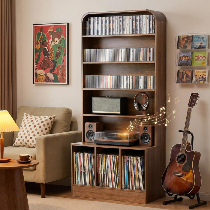 71'' Tall Record Player Stand, 6 Tier Large Vinyl Record Player Cabinet