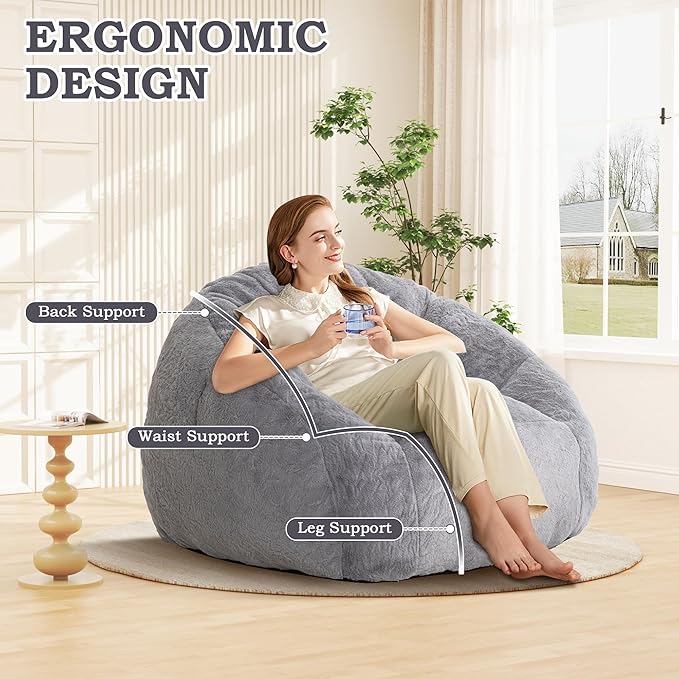 Giant Bean Bag Chair, Oversized BeanBag Couch for Adults, Large Bean Bag Sofa Chair with Filler, Shell-Shaped Floor Chair Soft & Cozy Couch with Back Support for Bedroom Living Room Dorm Apartment