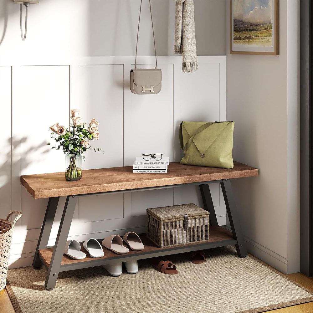 43" Wood Long Modern Farmhouse Entryway Bench, Wood Bedroom End of BedBe...