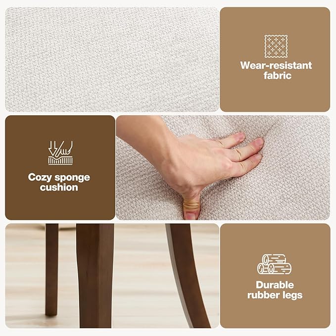 UVV Wooden Dining Chairs Set of 6, Mid Century Modern Upholstered Dining Room Chair Kitchen Chairs, Chenille Dinner Chair with Solid Wood Legs for Kitchen Dining Room, Light Grey