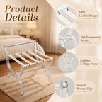 Briwooody Acrylic Luggage Rack for Guest Room, Foldable Suitcase Stand with Back & Leather Straps, Clear Modern Design for Bedroom & Hotel, Heavy Duty Luggage Rack, Holds up to 100 lbs