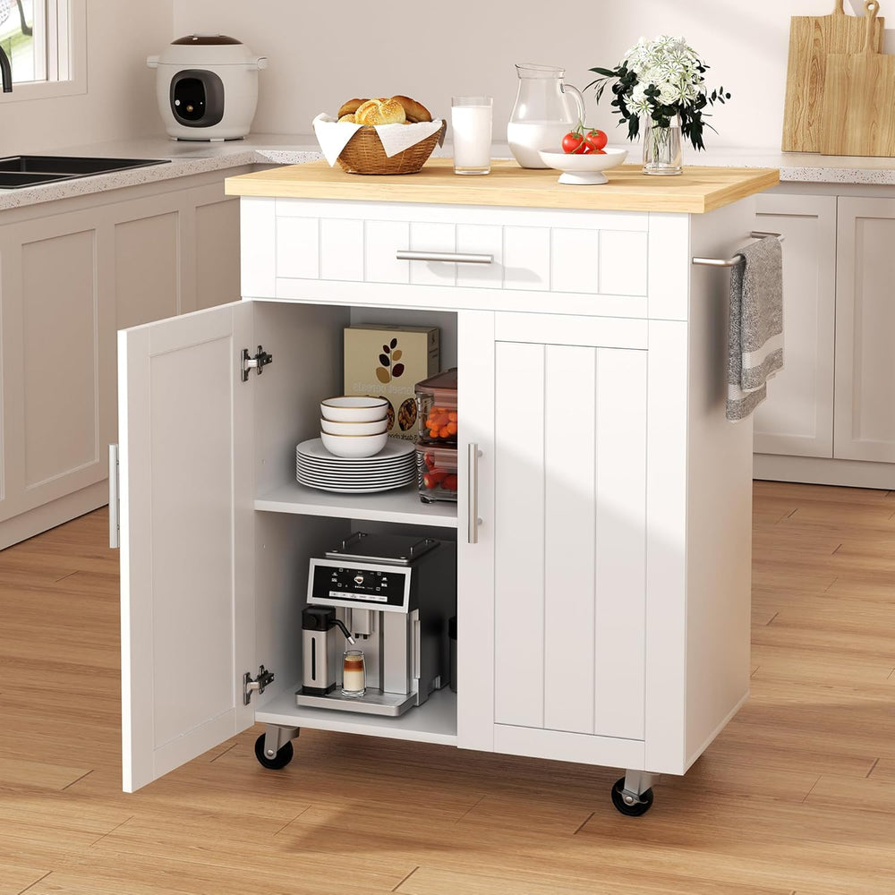 Shintenchi Kitchen Island cart with Storage, Portable Bar Cabinet on Wheels, ...