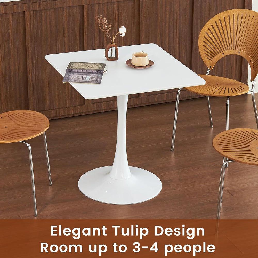 Square Dining Tulip Table for 4, Mid-Century Modern Table with Sturdy Metal P...