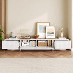98” TV Stand for Living Room, Modern Entertainment Center with Drawers & Storage Compartments, Large TV Console Fits 55”-95” TVs, Square Top with Grooved Drawer Fronts & Stable Base,White