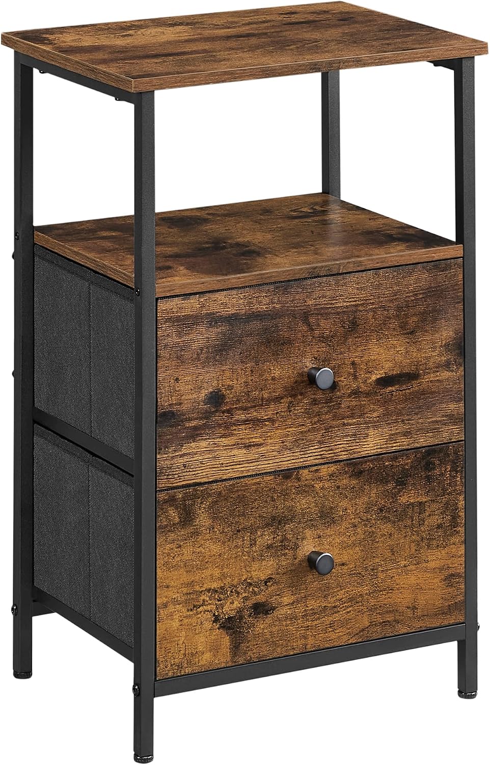 VASAGLE Nightstand, 24-Inch Tall Side Table with 2 Fabric Drawers and Storage...