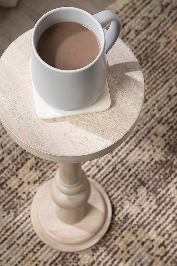 Kate and Laurel Wegner Coastal Wooden Round Drink Table, 8 x 23, Whitewash, E...