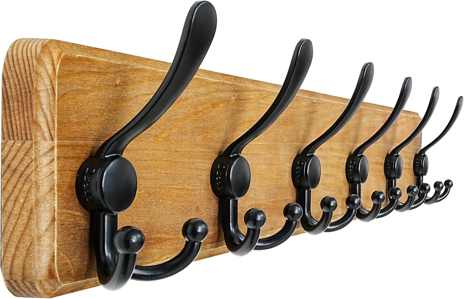 Dseap Coat Rack Wall Mounted - 24" Long 6 Tri Hooks, Heavy Duty Wooden Wall Coat Hanger Coat Hook for Clothes Hat Jacket Clothing, Weathered Yellow and Black