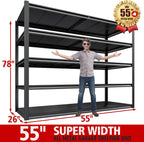 REIBII Garage Shelving 78" H, Storage Shelves Heavy Duty Shelving Unit Load 3000LBS, 5 Tier Adjustable Metal Shelves for Warehouse, Basement, Pantry, Factory, 55" W x 26" D x 78" H