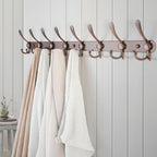 Dseap Coat Rack Wall Mount - 29.5” Long 8-Tri-Hooks Heavy Duty Coat Hanger Rail Wall Hooks for Hanging Coats Hats Clothing Clothes Purse Mudroom Entryway, Red Antique Copper