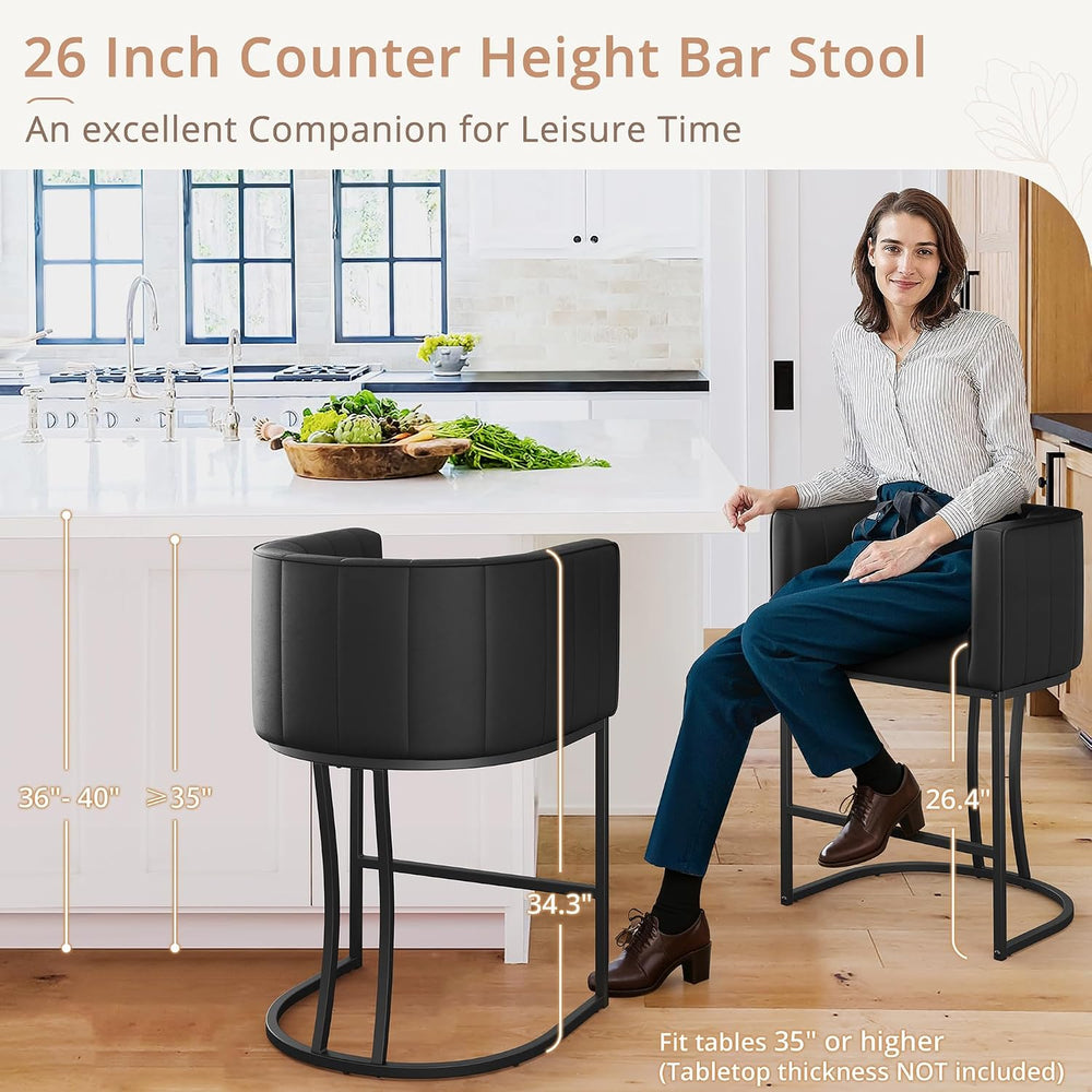 LUE BONA 26.4" H Counter Height Bar Stools Set of 2, Modern Barrel Count...