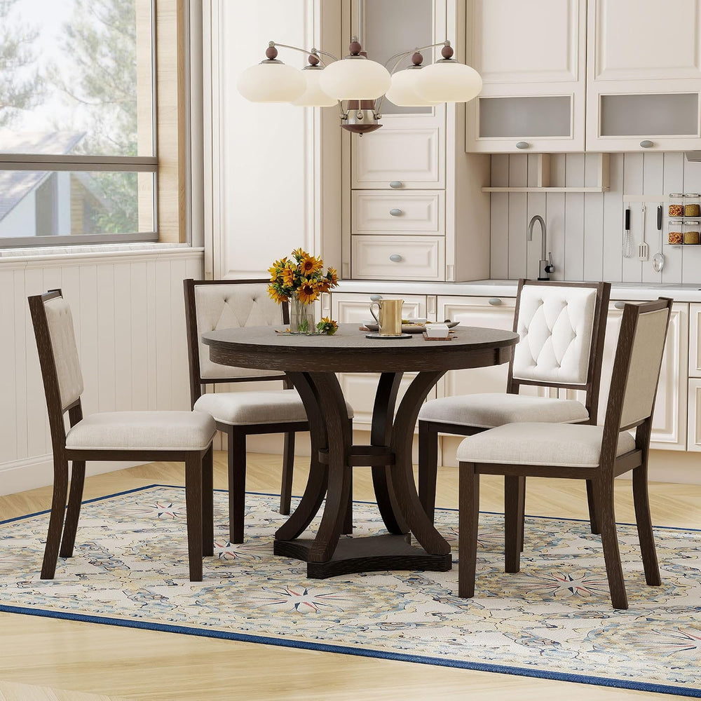 Bellemave Extendable Dining Table Set for 4, 5-Piece Retro Round Table Set wi...