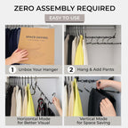MORALVE Pants Hangers Space Saving - 2 Pack - Non-Slip Multi-Layer Space Saving Hangers - Multifunctional Clothing Rack for Closet Storage - Ideal for Jeans, Trousers, Skirts, Scarves & Slacks (Black)
