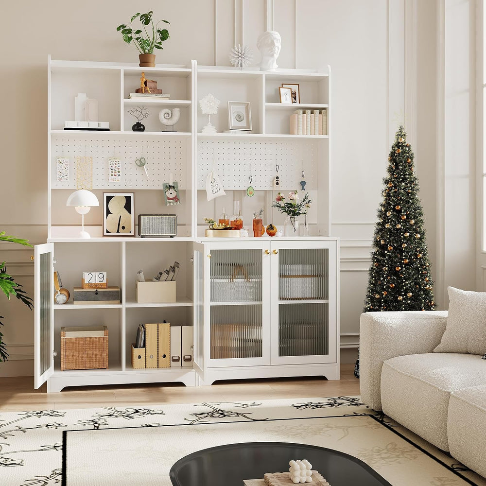 71" Tall Pantry Cabinet with 2 Glass Doors, Freestanding Kitchen Storage...