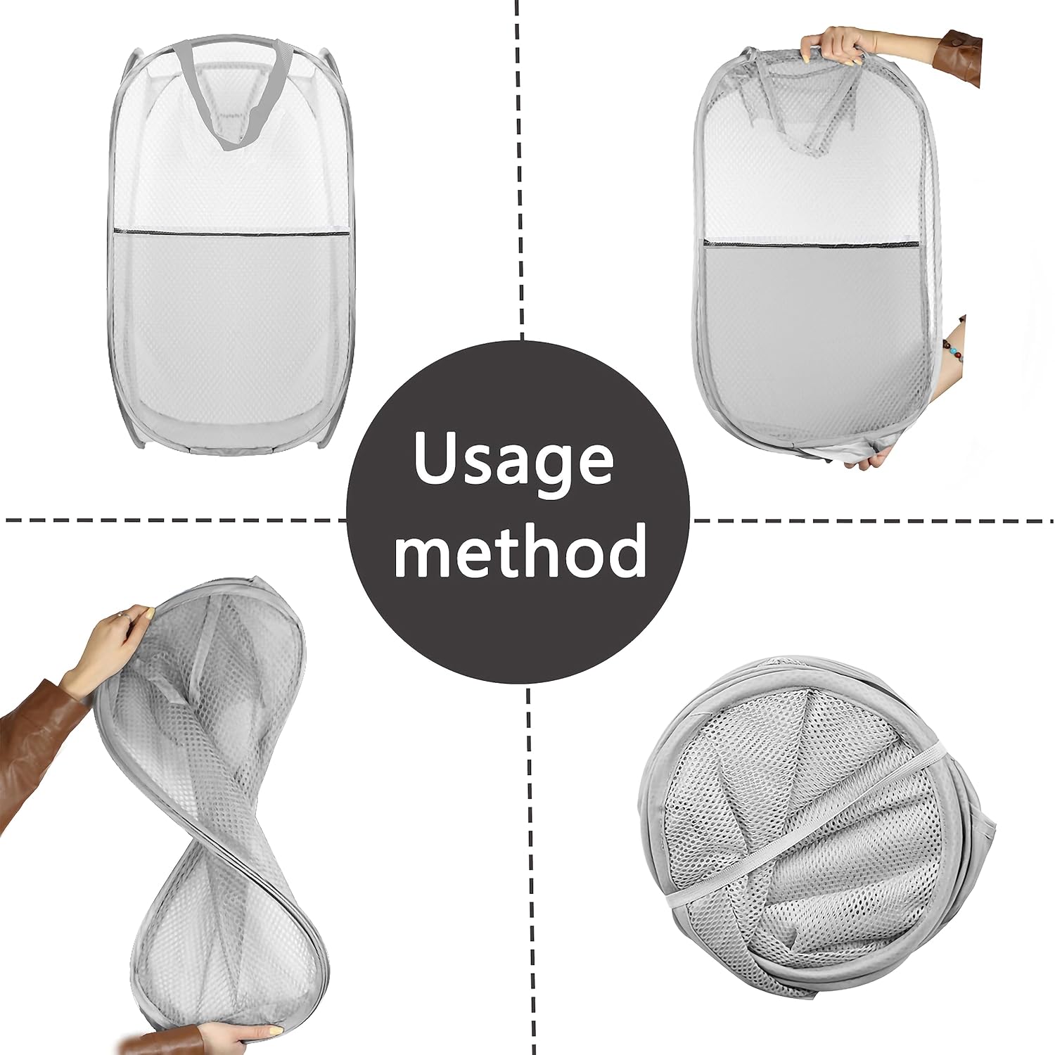 Collapsible Pop Up Laundry Hamper, Extra Large Mesh Foldable Laundry Basket, 28" x 16" x 16" (Grey)