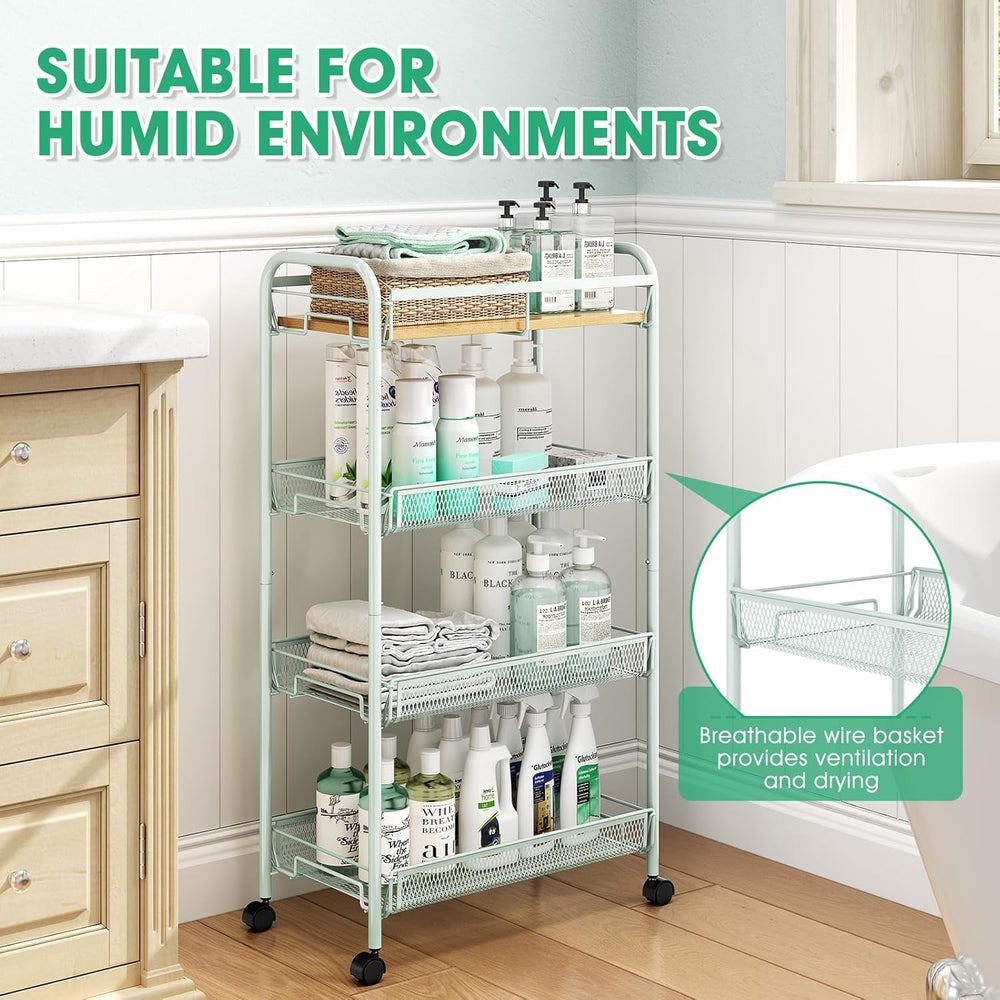 TOOLF 4-Tier Rolling Cart, Metal Utility Cart, Slide Out Storage Cart with Wo...