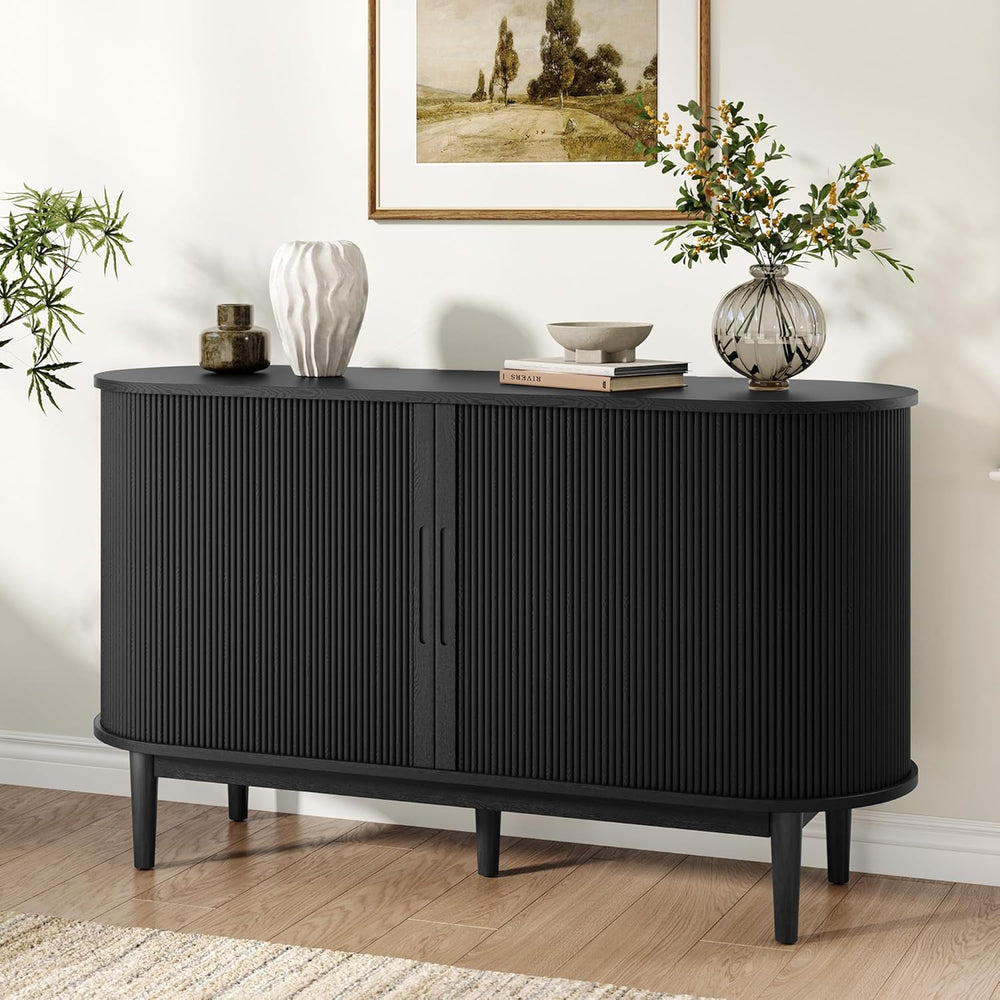 LINSY HOME 55" Sideboard Buffet Cabinet,Tambour Sliding Doors & Draw...