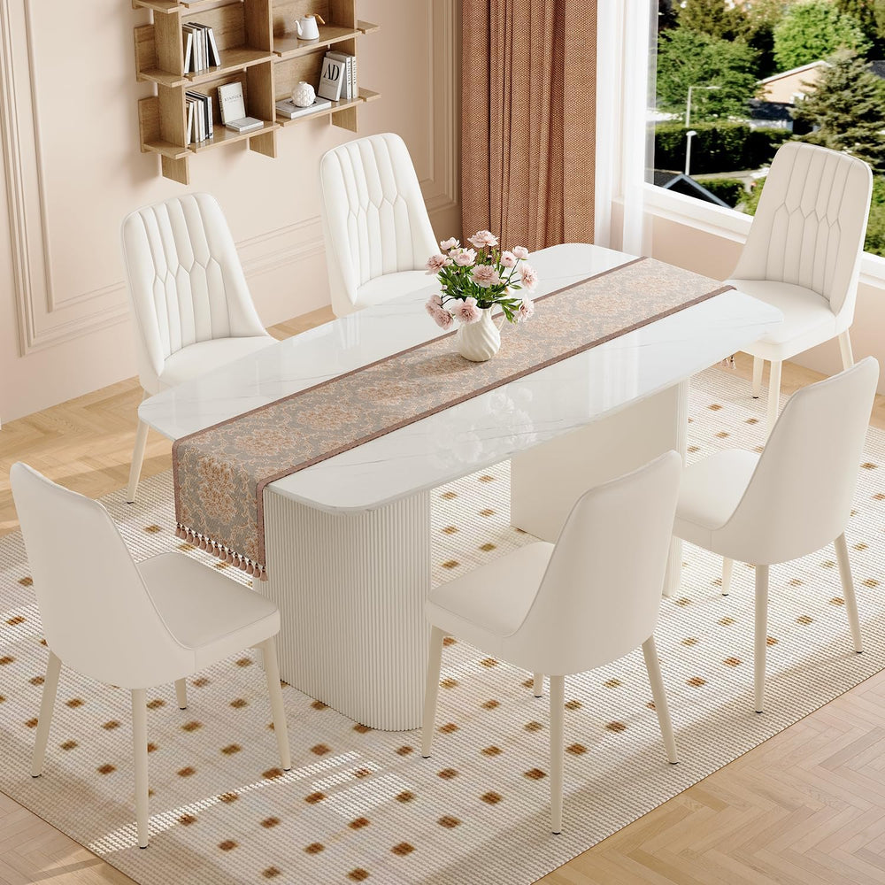 TesNus 67'' White Dining Table for 6, Modern Oval Kitchen Table with ...