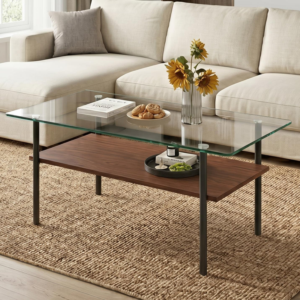 Glass Coffee Table Modern Center Table, Coffee Table for Living Room, Tempere...
