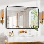 24"×36" Bathroom Mirror for Wall, Modern Bathroom Vanity Mirror, Black Bathroom Mirrors for Over Sink with Metal Framed HD Tempered Glass Hangs Horizontally or Vertically