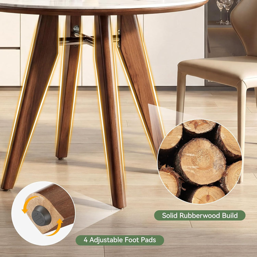 31.5" Round Dining Table, Modern Sintered Stone Kitchen Table with Solid...