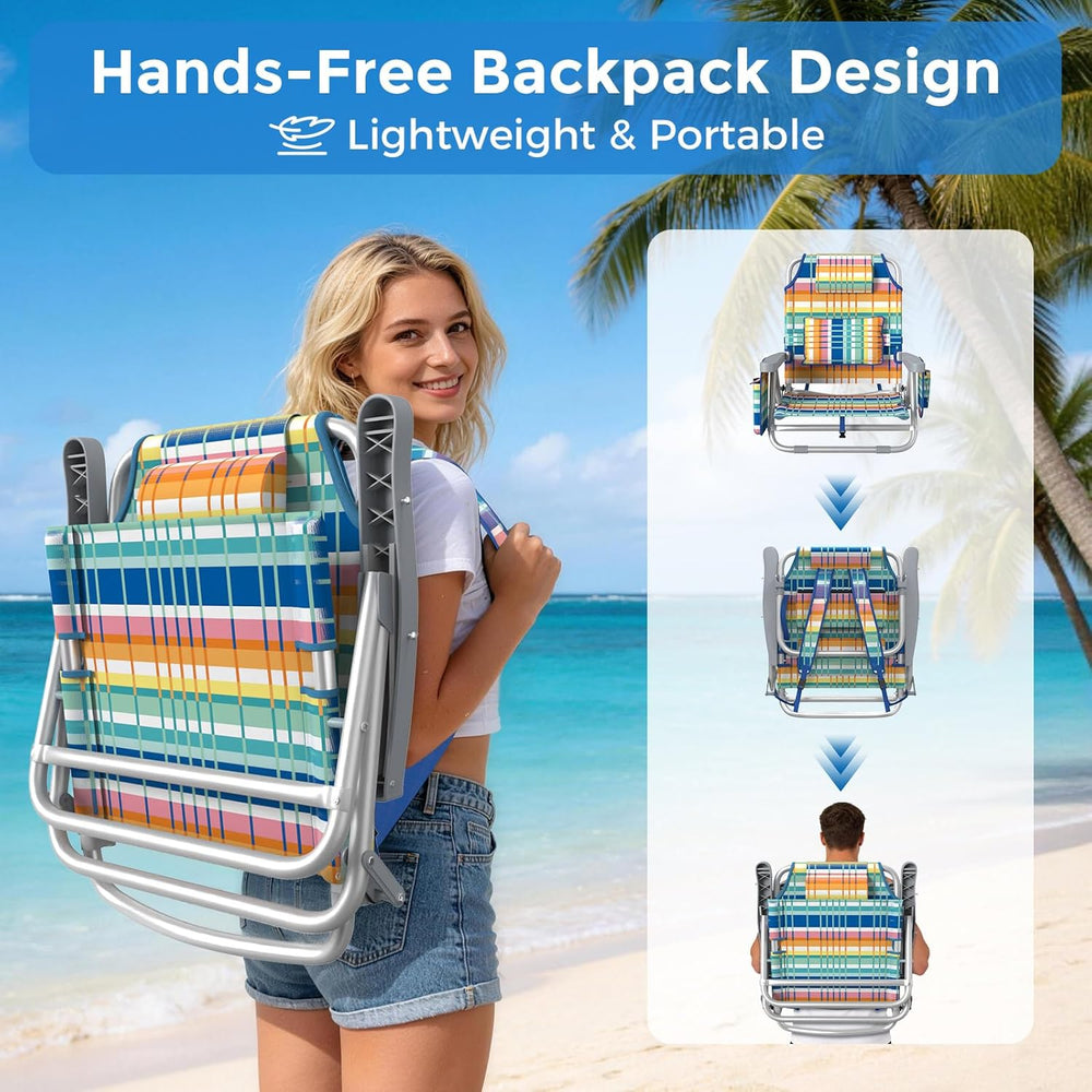 5-Position Backpack Beach Chair for Adults with Lumbar, Foldable Tall Heavy-D...