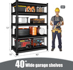 5-Tier Garage Shelving Heavy Duty, 72" Metal Shelving Unit - 2250 lbs Load Capacity, 40"W x 18"D x 72"H (Black)