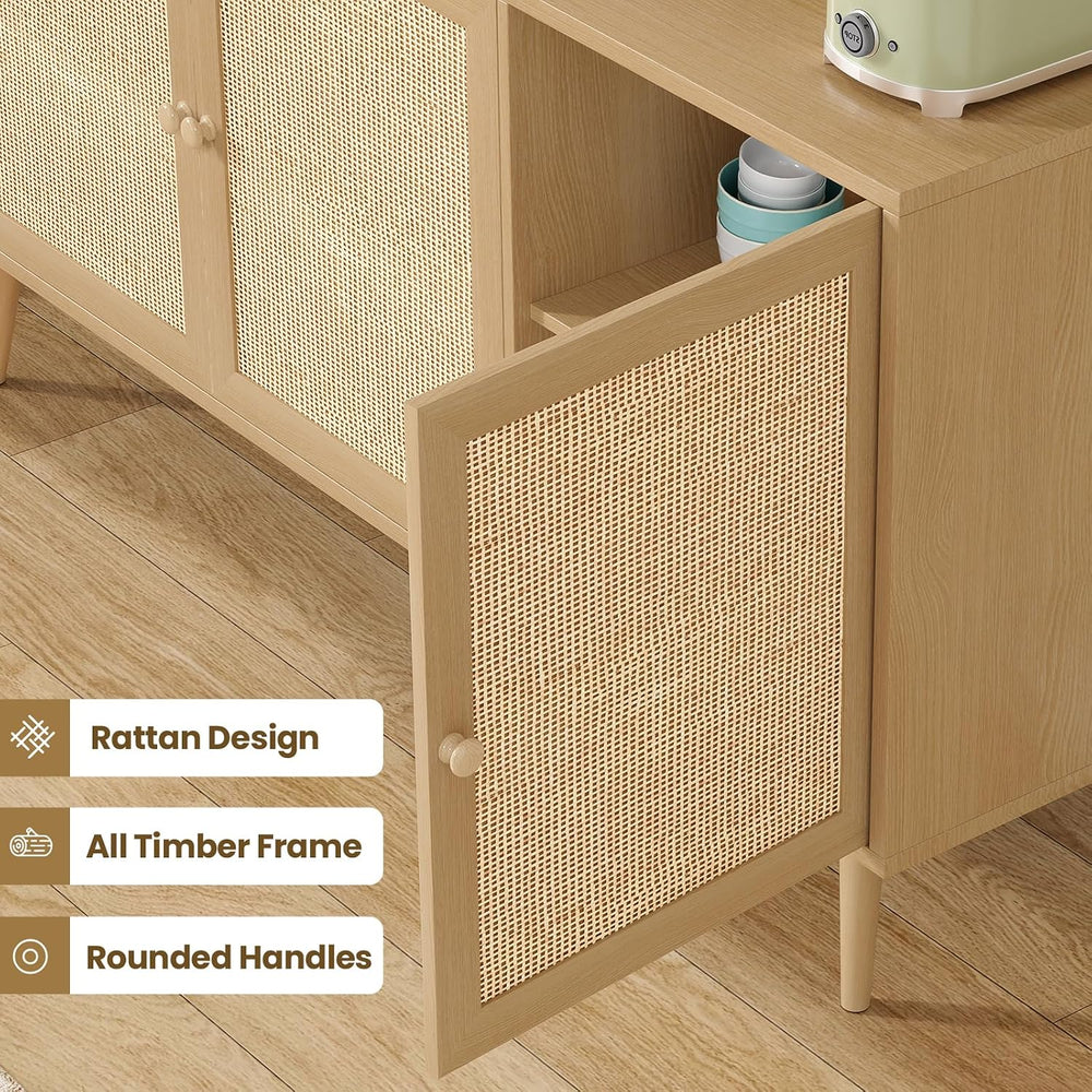 Farini 59.1" Buffet Cabinet with 3 Rattan Doors,Kitchen Sideboard for Di...