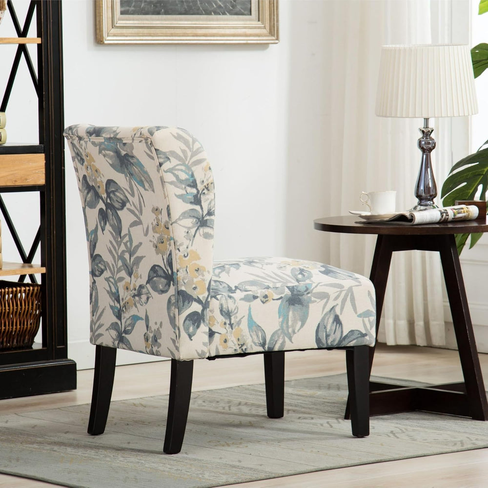 Roundhill Furniture Capa Print abric Armless Contemporary Accent Chair, Blue ...