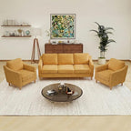 Kingfun Living Room Furniture Sets, 3 Seater Couch and 2 Armchair, Mid Century Modern Sofa Set, Chenille Couch with Solid Wood Frame for Living Room & Bedroom, Yellow