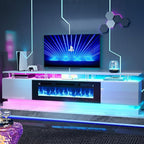 80" Fireplace TV Stand, Modern Entertainment Center for TVs Up to 90", TV Console with Storage Cabinets, Media Console for Living Room, White TV Stand and Black Fireplace