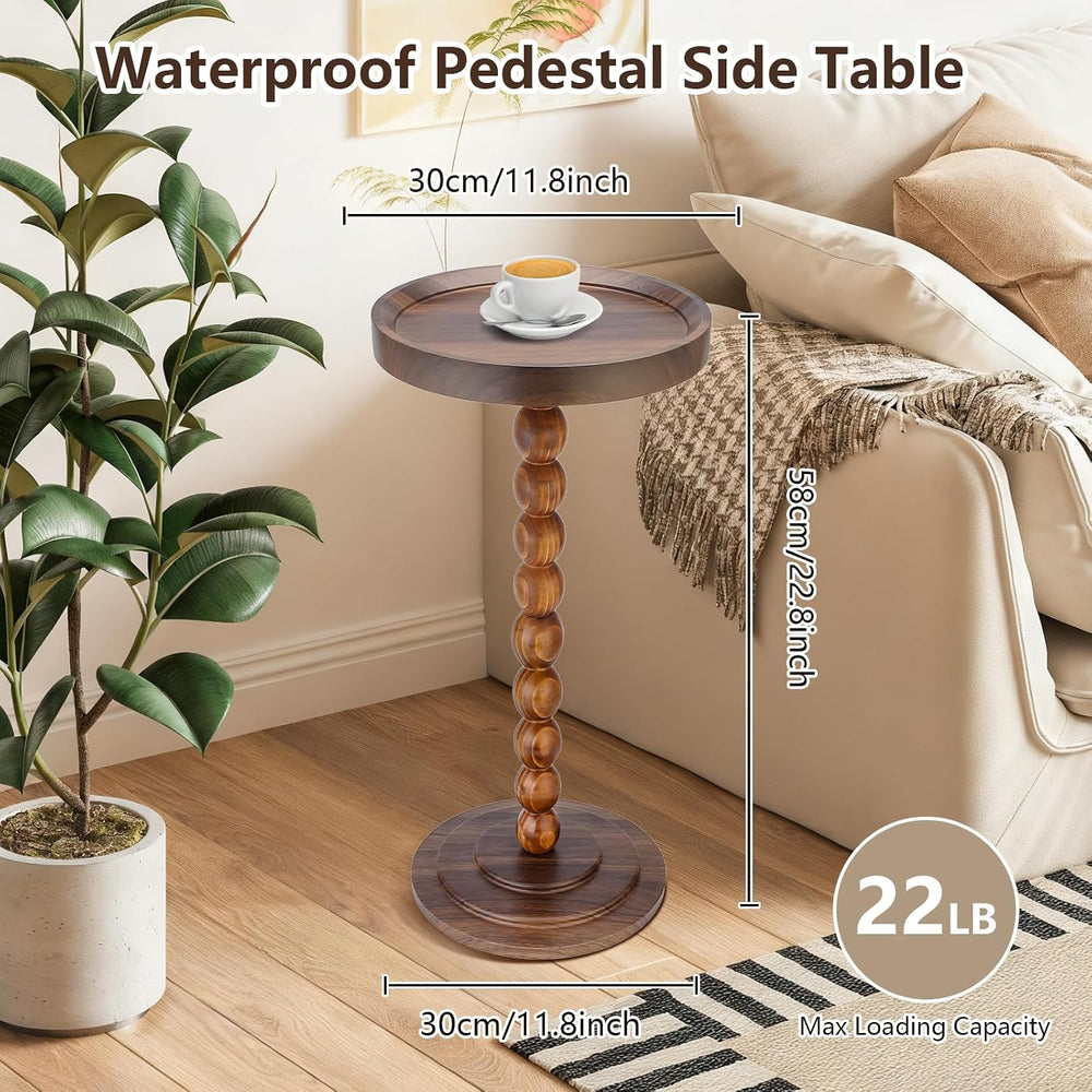 Small Round Side Table, Drink Tables for Small Spaces, Pedestal Side Table wi...