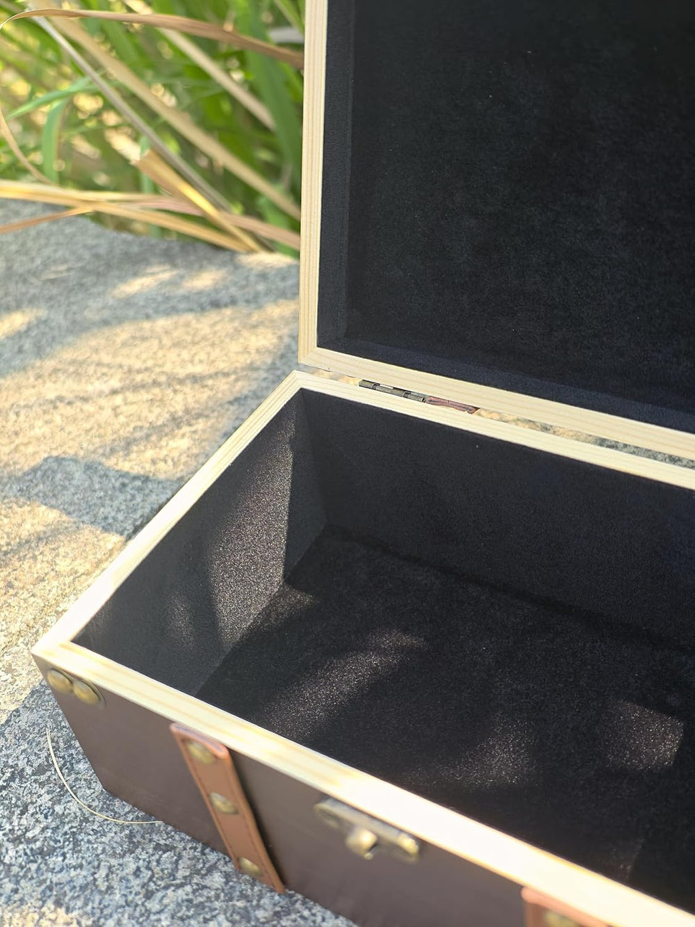 Masonic Engraved Solid Wood and Leather Chest, Wooden Box with Velvet Lining,...