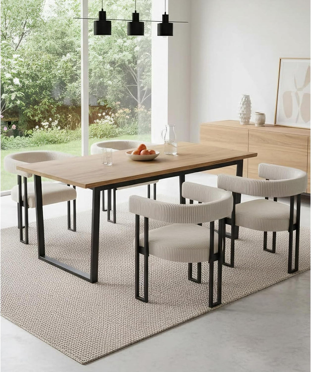 VIRRMO Boucle Dining Chair Set of 4 Corduroy Upholstered Dining Room Chairs Kitchen Chairs with Metal Legs Mid Century Modern Chair for Dining Room, Kitchen (Cream, 4)
