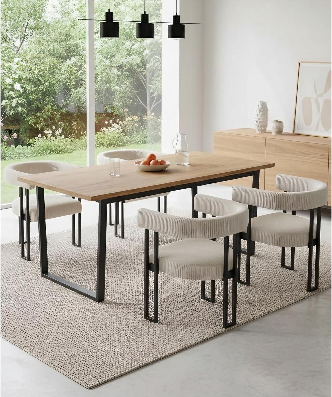 VIRRMO Boucle Dining Chair Set of 4 Corduroy Upholstered Dining Room Chairs Kitchen Chairs with Metal Legs Mid Century Modern Chair for Dining Room, Kitchen (Cream, 4)