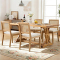 Rattan Dining Chairs Set of 4, French Country Cane Back Upholstered Kitchen Chairs, Solid Wood Farmhouse Side Chairs, Beige