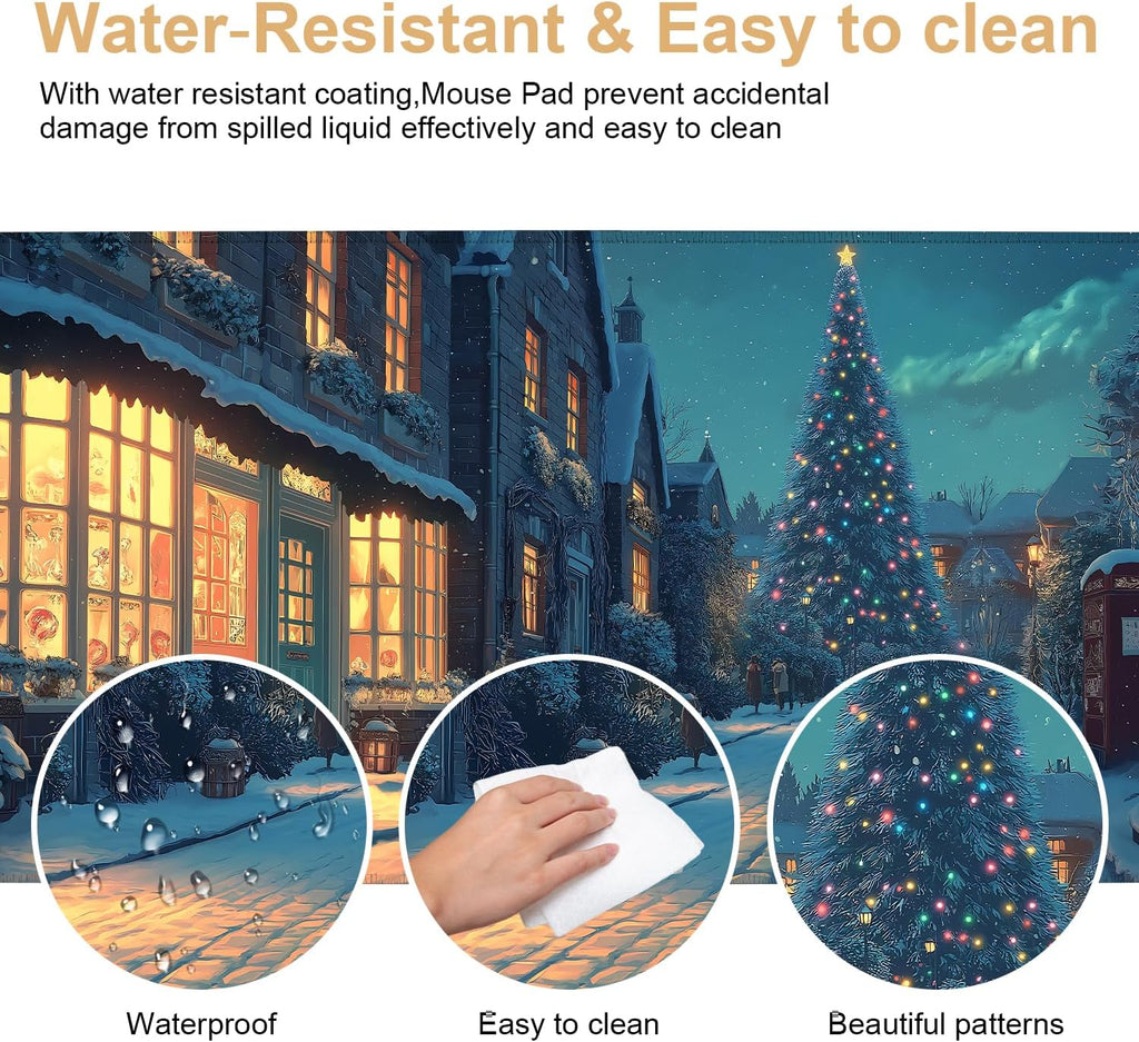 Large Extended Gaming Mouse Pad - Winter Christmas Night Scene, Soft Fabric Desk Mat with Non-Slip Rubber Base, Extra Long Mousepad for Gaming, Office, Keyboard & Mouse, 35.43 x 15.75 in