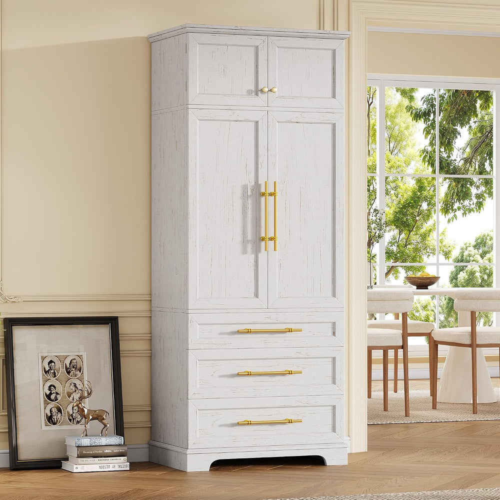 78.2" Tall Kitchen Pantry, Mid-Century Modern Storage Cabinet with 3 Dra...