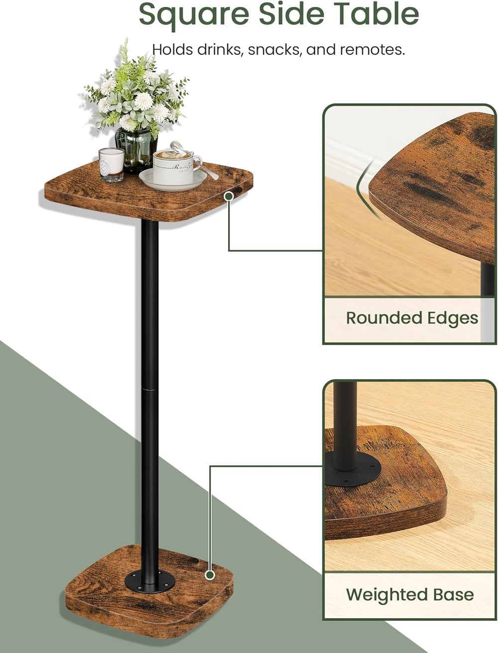 CHOEZON Small Side Table and Height Adjustable Drink Table Bundle, for Small ...