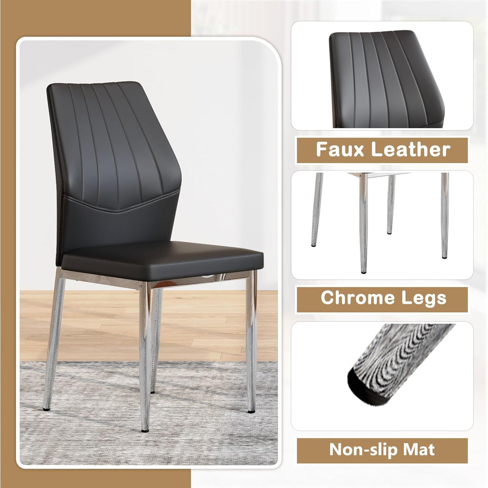 Black Dining Chairs Set of 6, Modern PU Leather Kitchen Chairs with Soft Cush...