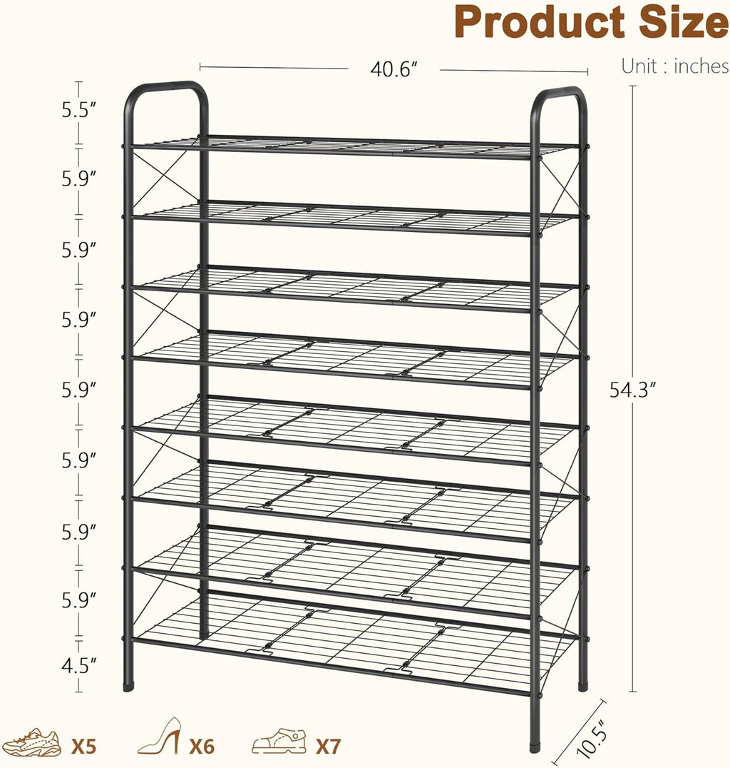 Hoctieon 8 Tier Shoe Rack for Closet, Durable Mesh Style Shoe Rack, Entryway Shoe Shelf, Shoe Storage Organizer for Hallway, Bedroom, Living Room, Wardrobe, Black