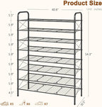 Hoctieon 8 Tier Shoe Rack for Closet, Durable Mesh Style Shoe Rack, Entryway Shoe Shelf, Shoe Storage Organizer for Hallway, Bedroom, Living Room, Wardrobe, Black