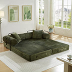 Antetek Modular Couch Bed, Convertible Folding Plush Corduroy Comfy Floor Compression Loveseat Sleeper Sofa Couch, King Size Bed for Guest Room Living Room Bedroom, No Assembly Required, Green